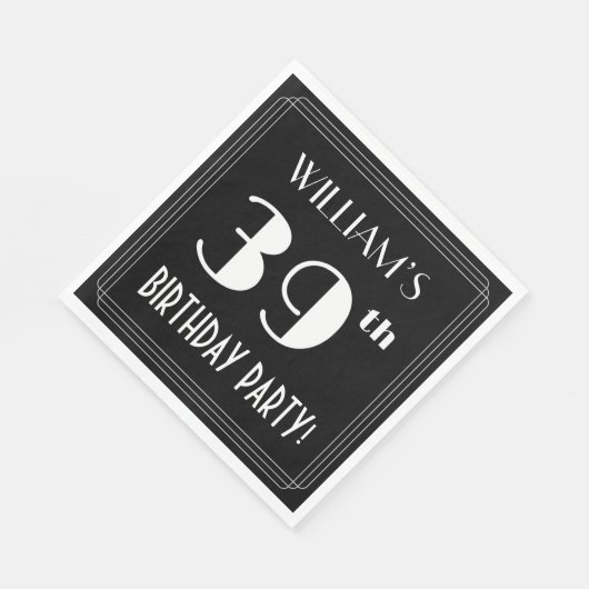 Art Deco 39th Birthday Party met aangepaste naam Servet (Hoek)