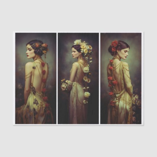 Art Deco 3 Elegant Women Panel FA3L Decoupage Tissuepapier (Voorkant)