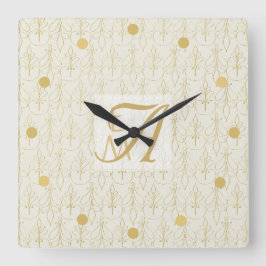 Art Deco 3 Initiaal Monogram Gold Cream Patroon Vierkante Klok