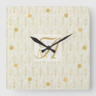 Art Deco 3 Initiaal Monogram Gold Cream Patroon Vierkante Klok