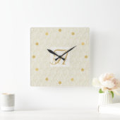 Art Deco 3 Initiaal Monogram Gold Cream Pattern Sq Vierkante Klok (Huis)