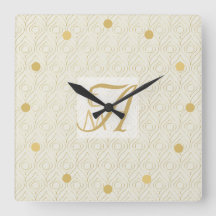 Art Deco 3 Initiaal Monogram Gold Cream Pattern Sq