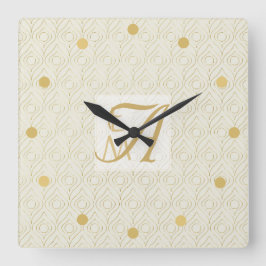 Art Deco 3 Initiaal Monogram Gold Cream Pattern Sq Vierkante Klok