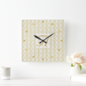 Art Deco 3 Letter Monogram Gold Cream Pattern Squ Vierkante Klok (Huis)