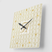 Art Deco 3 Letter Monogram Gold Cream Pattern Squ Vierkante Klok (Hoek)