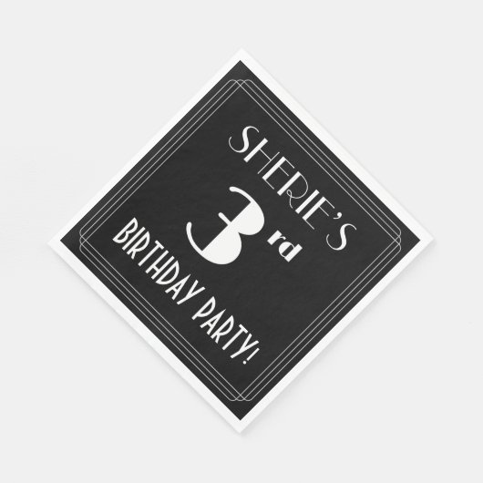 Art Deco 3rd Birthday Party met aangepaste naam Servet (Hoek)