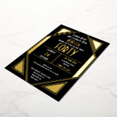 Art Deco 40th Birthday Black Gold Real Folie Uitnodiging (Gedraaid)