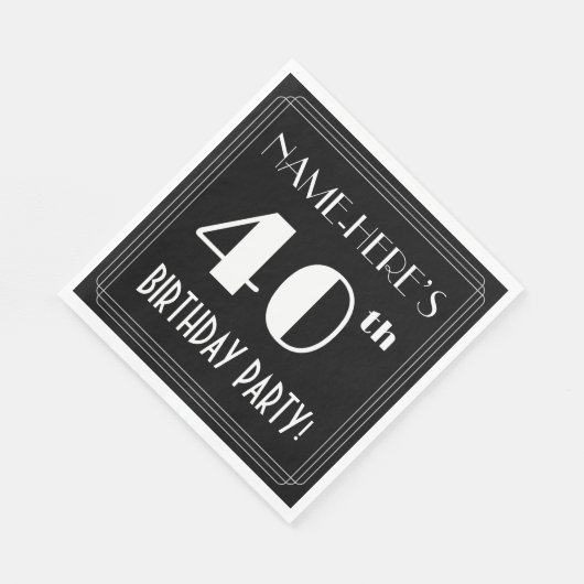 Art Deco 40th Birthday Party met aangepaste naam Servet (Hoek)