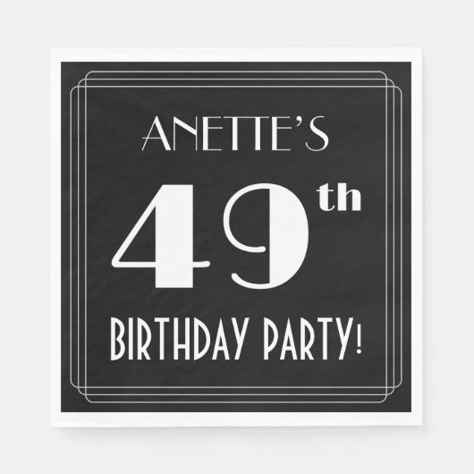 Art Deco 49th Birthday Party met aangepaste naam Servet (Voorkant)