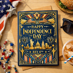 Art Deco 4 juli Patriottisch Feestdagen Kaart