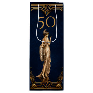 Art Deco 50e flapper girl blauw goud Gatsby wijn Cadeautas