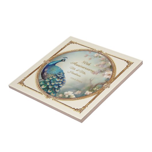 Art Deco 50e Jubileum Pauw Flower Elegant Tegeltje (Zijkant)