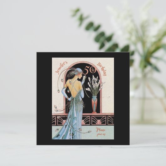 Art Deco 50ste verjaardag Gatsby thema uitnodiging (Staand voorkant)