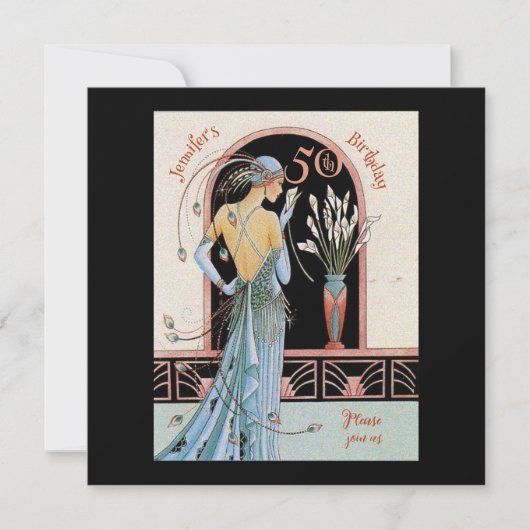 Art Deco 50ste verjaardag Gatsby thema uitnodiging (Voorkant)