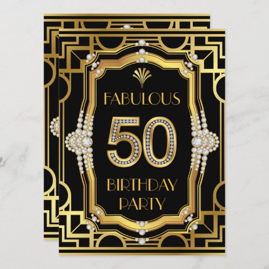 Art Deco 50ste verjaardag Kaart (Voorkant / Achterkant)