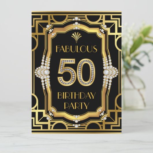 Art Deco 50ste verjaardag Kaart (Staand voorkant)