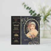 Art Deco 50ste verluisterfeest 1920's Flapper Girl Kaart (Staand voorkant)