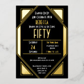 Art Deco 50th Birthday Black Gold Real Folie Uitnodiging (Voorkant)
