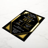 Art Deco 50th Birthday Black Gold Real Folie Uitnodiging (Gedraaid)