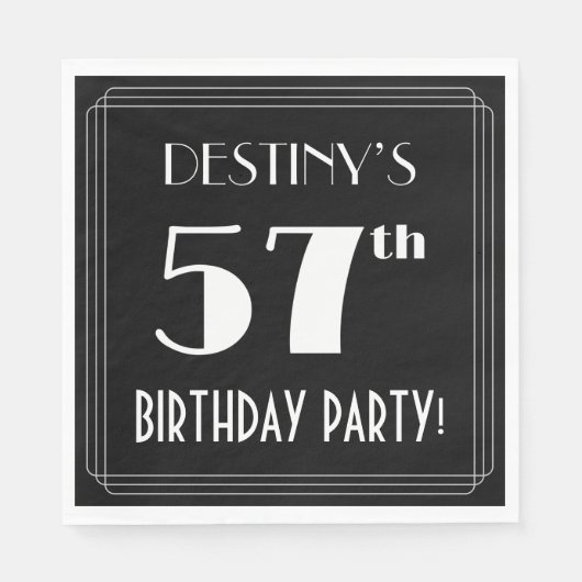 Art Deco 57th Birthday Party met aangepaste naam Servet (Voorkant)