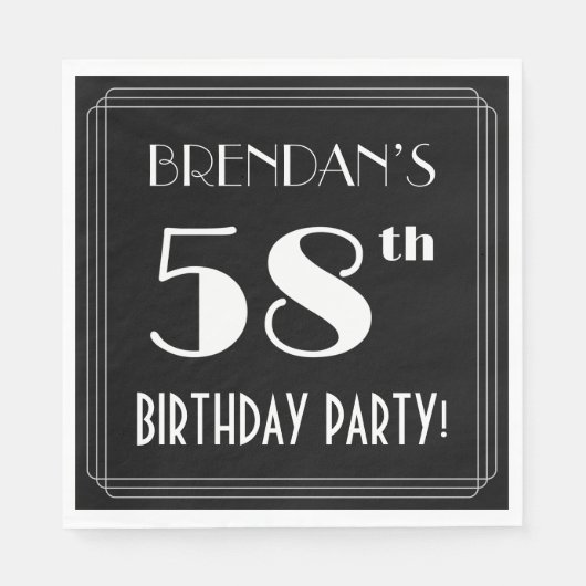 Art Deco 58th Birthday Party met aangepaste naam Servet (Voorkant)