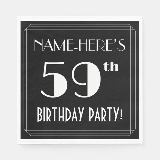 Art Deco 59th Birthday Party met aangepaste naam Servet (Voorkant)