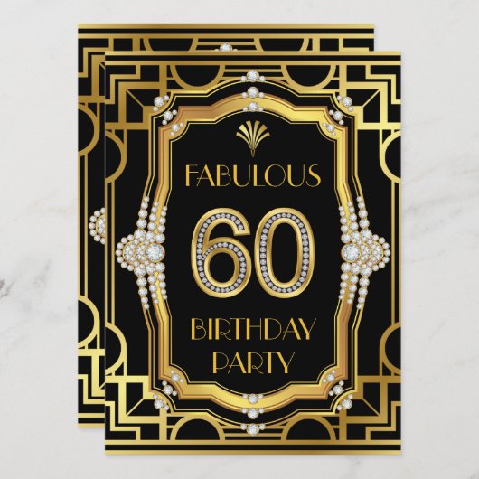 Art Deco 60ste verjaardag Kaart (Voorkant / Achterkant)