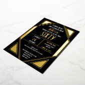Art Deco 60th Birthday Black Gold Real Folie Uitnodiging (Gedraaid)