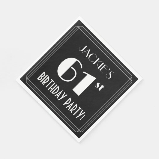 Art Deco: 61st Birthday Party met aangepaste naam Servet (Hoek)