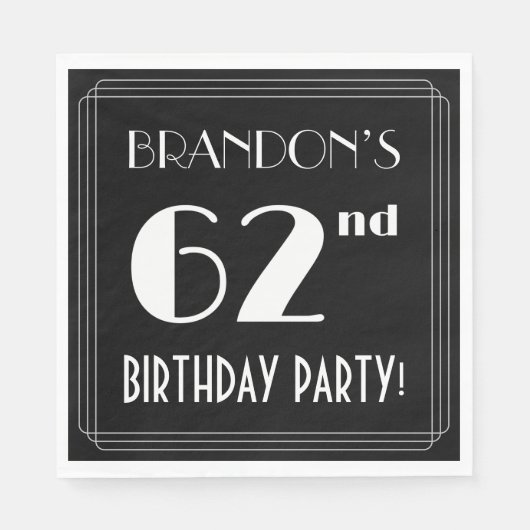 Art Deco: 62e verjaardag met aangepaste naam Servet (Voorkant)
