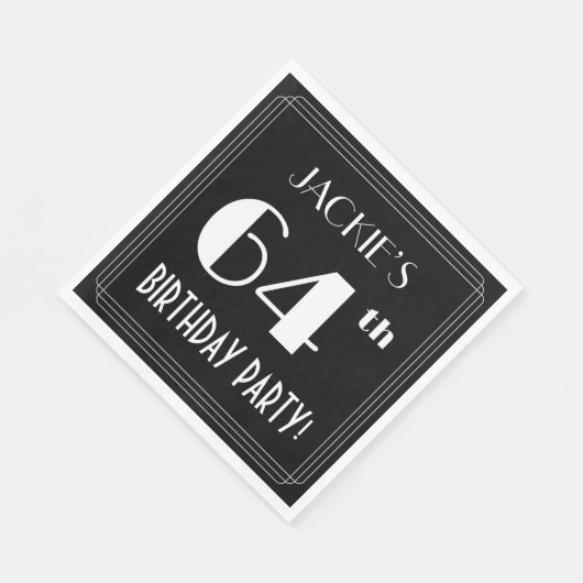 Art Deco: 64th Birthday Party met aangepaste naam Servet (Hoek)