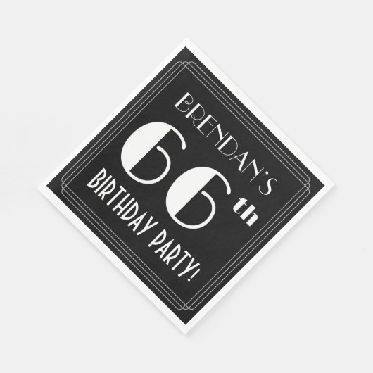 Art Deco: 66e verjaardag met aangepaste naam Servet (Hoek)