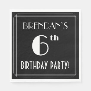 Art Deco: 6e verjaardag met aangepaste naam Servet