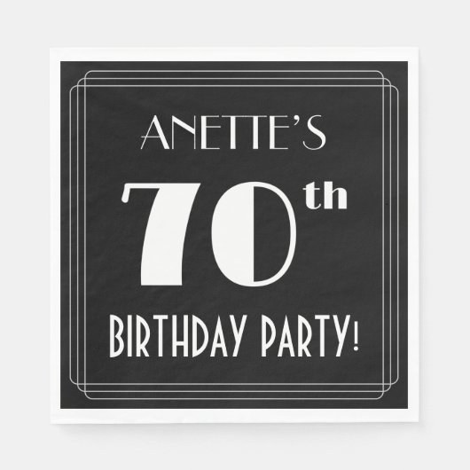Art Deco 70th Birthday Party met aangepaste naam Servet (Voorkant)