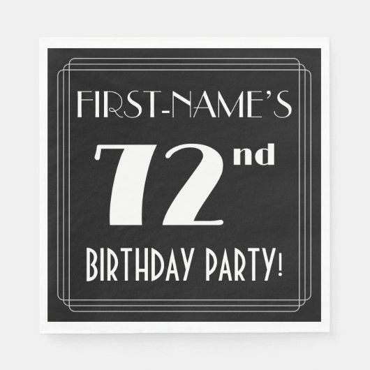 Art Deco 72e verjaardag met aangepaste naam Servet (Voorkant)