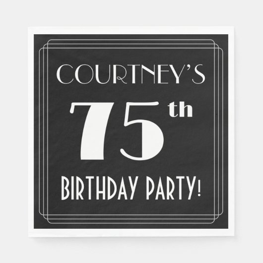 Art Deco 75th Birthday Party met aangepaste naam Servet (Voorkant)