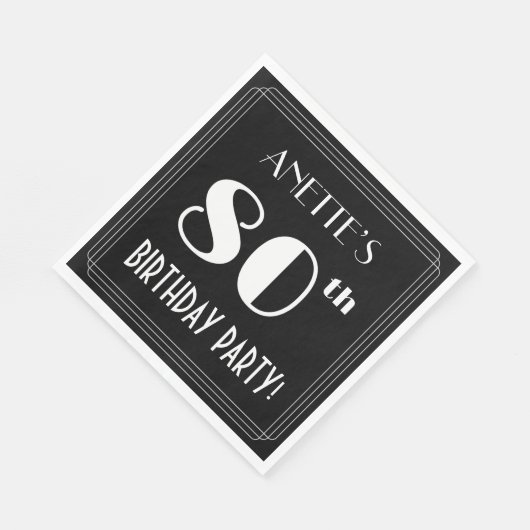 Art Deco: 80th Birthday Party met aangepaste naam Servet (Hoek)