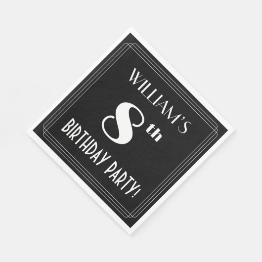 Art Deco: 8th Birthday Party met aangepaste naam Servet (Hoek)