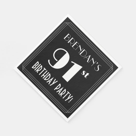 Art Deco: 91st Birthday Party met aangepaste naam Servet (Hoek)