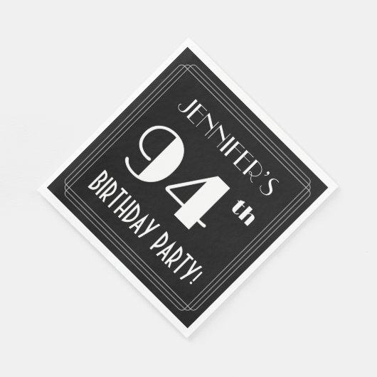 Art Deco: 94e verjaardag met aangepaste naam Servet (Hoek)