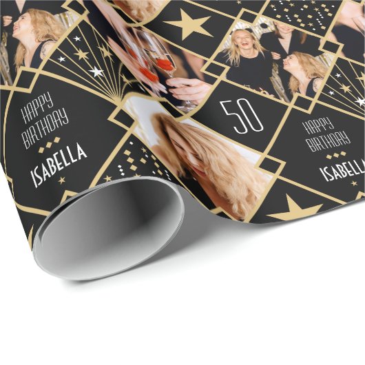 Art Deco Aangepaste leeftijd naam & foto's van zat Cadeaupapier (Rol Hoek)