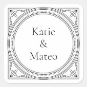 Art Deco Aangepaste Namen Echtpaar Elegant Vierkante Sticker (Voorkant)