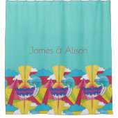 Art Deco Abstract Frieze, Turquoise, je namen Douchegordijn (Voorkant)