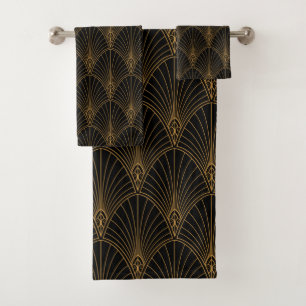 Art Deco Abstract Geometric Black en Gold Bad Handdoek