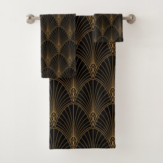 Art Deco  Abstract Geometric Black en Gold Bad Handdoek (Insitu)