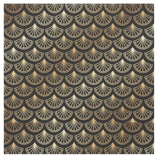 Art Deco Abstract Geometric Black en Gold Stof (Close Up)