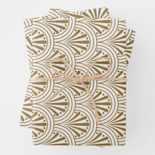 Art Deco  Abstract Geometrisch Beige en Goud Inpakpapier Vel