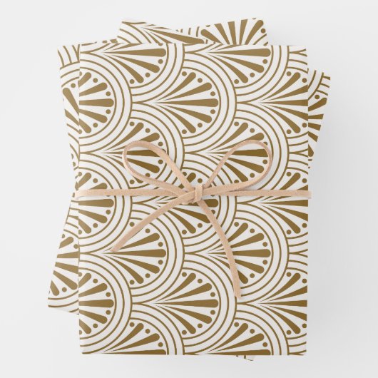 Art Deco  Abstract Geometrisch Beige en Goud Inpakpapier Vel (In situ)