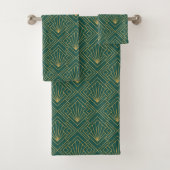 Art Deco  Abstract Geometrisch Groen en Goud Bad Handdoek (Insitu)