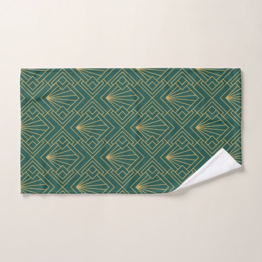 Art Deco  Abstract Geometrisch Groen en Goud Bad Handdoek (Handdoek)